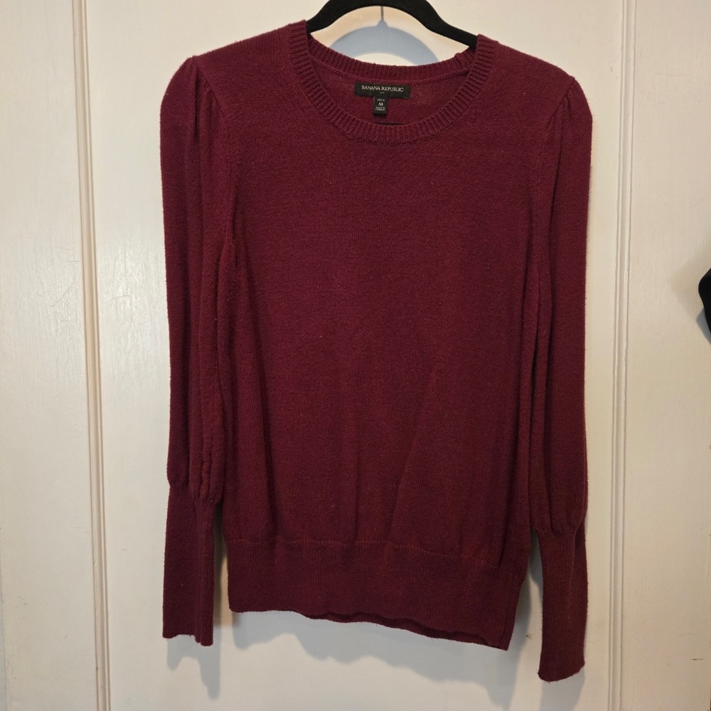 Banana Republic Burgundy Puff Sleeved Sweater - Size Medium